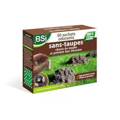 Image de BSI Sans Taupes 50 Sachets Granulés Anti 100% Naturel Longue Durée 3 à 4 Mois Préventif et Curatif Couvre 100m² de Surface
