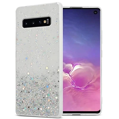 Image de cadorabo Etui Compatible avec Le Samsung Galaxy S10 Plus en Transparent Paillettes Housse de Protection Silicone TPU Flexible Scintillantes Ultra Slim Back Case