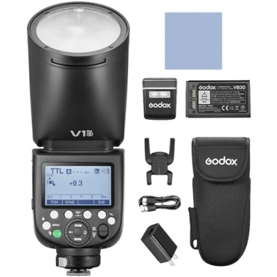 Image de GODOX V1 Pro S 2.4G Flash Speedlite pour Appareil Photo sans Fil,E TTL II Automatique,Mode M/TTL,Port d&#039;alimentation,sous Amovible,24 Paquets Gel Compatible Appareils Sony