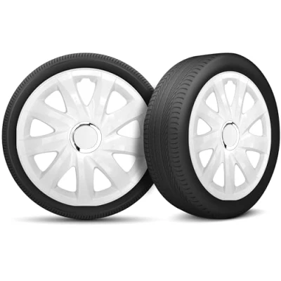 Image de Moltico Enjoliveur Set de 4 Universel Enjoliveurs Adapté à Toutes Roues en Acier pour Auto Anneau Sécurité Réglable 13 Pouces Blanc