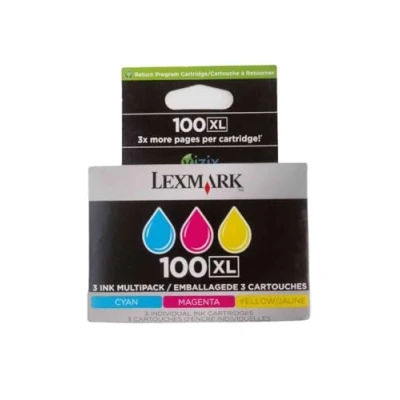 Image de Lexmark 100XL Pack de 3 cartouches d&#039;encre couleur Return Programme haute capacité Cyan/Magenta/Jaune(CMJ)