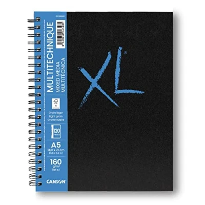 Image de CANSON XL Art Book Carnet spiralé 120 pages Papier multitechnique Grain léger 14,8 x 21 cm 160g/m² Blanc