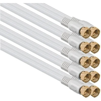 Image de 1aTTack.de Câble d&#039;antenne SAT 2,5 mètres 2x blindé plaqué or, connecteur F &gt; (entièrement blindé) blanc or 85db (5 pièces)