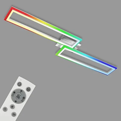 Image de BRILONER 3733 019 plafonnier RGB, LED multicolore, variateur, température de couleur réglable, cadre orientable, télécommande, chrome aluminium, 1100x235x95 mm