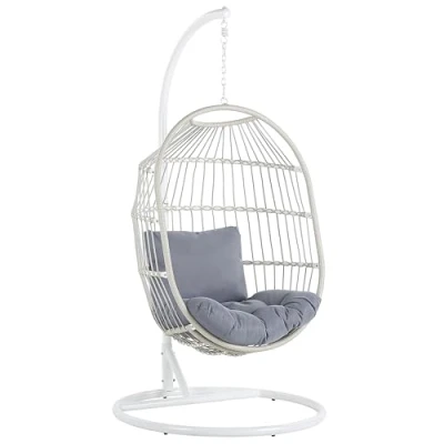 Image de Fauteuil Suspendu avec Coussin et Support Blanc ø 102 cm en Polyrotin Très Cozy pour Maison Style Boho Beliani