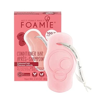 Image de Foamie Après shampoing solide pour cheveux colorés à l&#039;huile de framboise qui apporte d&#039;éclat sans sulfates vegan 80g
