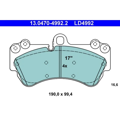 Image de ATE Ceramic 13.0470 4992.2 Jeu de plaquettes frein préparé pour indicateur d&#039;usure, contact signal d&#039;usure exclu PORSCHE: Cayenne