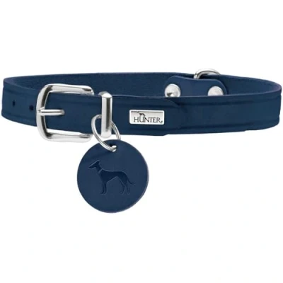 Image de HUNTER Aalborg Collier pour Chien en Cuir Simple résistant et Confortable Bleu foncé Taille XS