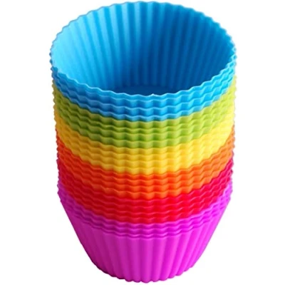 Image de moules à gâteaux en silicone. Pour muffins, cupcakes et petits gâteaux. Lot de 24 réutilisables