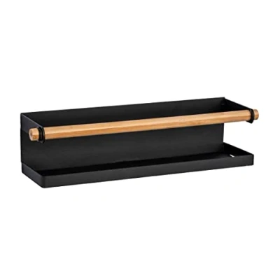 Image de WENKO Étagère à épices Magna, étagère magnétique en métal avec détail bambou pour ranger et présenter les pots épices, fixer sans percer un aimant ou du ruban adhésif, 32 x 8 cm, noir