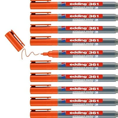 Image de edding 361 Marqueur pour tableaux blancs orange 10 stylos pointe ronde 1 mm feutre effaçable blanc, magnétique, mémo et chevalet de conférence sketchnotes