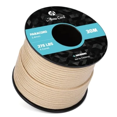 Image de Abma Cord 30M Paracorde 275 Corde en Nylon 2,4 mm 4 Brins de Survie, Extérieure, Tout Usage Max. 125kg (275lbs) Kaki