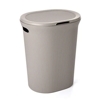 Image de TATAY Panier à linge Baobab, Capacité 40L, Polypropylène, Sans BPA, Avec Couvercle, Taupe. Dimensions : 41 x 33 50 cm