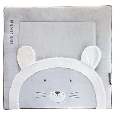 Image de Doudou et Compagnie Tapis d&#039;Eveil Bébé De Jeu Lion Gris 100 x cm Pour 0 6 Mois Rembourré Adapté au Parc Idée Cadeau Naissance Carré Tapidou DC3234
