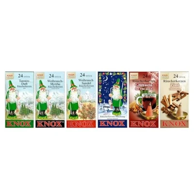 Image de Knox Lot de 6 cônes d&#039;encens 24 taille M dans différentes variantes parfums tels que le parfum sapin, la myrrhe d&#039;encens, santal mélange coloré, vin chaud