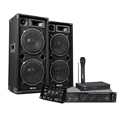 Image de IBIZA Sound Light Sono Complete 2000W avec AMPLI Enceintes Table DE MIXAGE Micro sans Fil + CABLAGE idéal soirée Animation Mariage Salle des fête Anniversaire