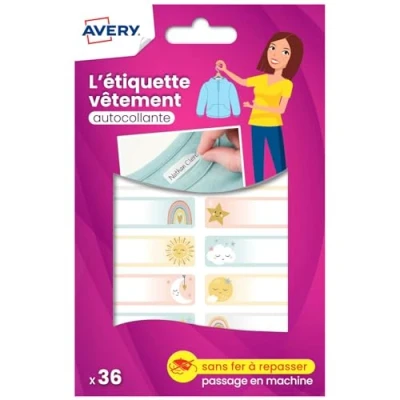 Image de AVERY 36 Étiquettes Vêtements Vierge Autocollantes Inscriptibles à Motif Ciel Format 1,3 x 4,5 cm
