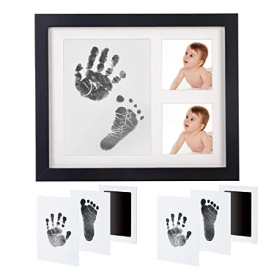 Image de Aqsacokiya Kit Empreinte Bébé, Cadre Empreintes Bébé garçon avec tampon d&#039;encre Clean Touch, Déco Cadeau Original Naissance, Liste de Naissance Bébe, Photo Pour Nouveau né
