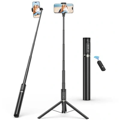 Image de SYNCWIRE Perche à Selfie 157cm, Trépied en Aluminium avec Télécommande Bluetooth Rechargeable pour iPhone et Smartphones Android, Parfait Voyage, Vlog, Enregistrement Vidéo, Noir