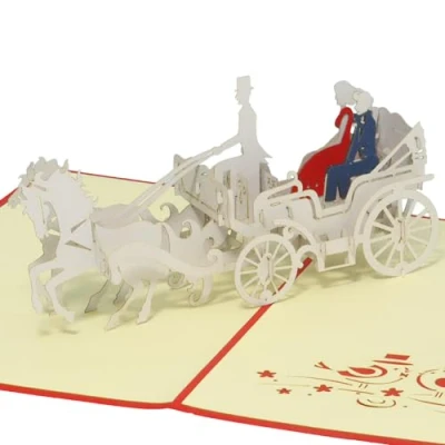 Image de LINPOPUP® Carte 3D Cartes d&#039;invitation de mariage voeux des mariés en carrosse N84