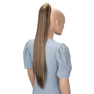 Image de CAISHA 70cm Postiche Natte Queue De Cheval Extensions Cheveux Raide Mélange Blond Brun H168