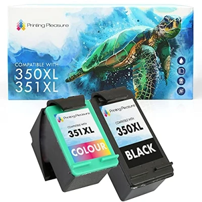 Image de Printing Pleasure 2 XL Compatibles Cartouches d&#039;encre Remplacement pour HP 350XL &amp; 351XL Photosmart C4280 C4380 C4480 C4580 C5280 D5360 Deskjet D4260 D4360 Noir/Couleur, Grande Capacité