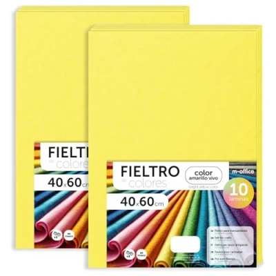 Image de m office Feutrine Loisir Créatif, de Couleurs, Douce et Flexible, Matériau pour Couture, Tissus Patchwork, Idéale Projets DIY, Artisanat ou Décoration, 40x60cm (Jaune Vif, 20 pcs)