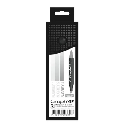 Image de GRAPH’IT Marker Set de 3 marqueurs à alcool double pointe pour dessin manga et illustration, fine biseautée Neutral Grey
