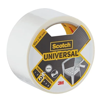 Image de Scotch Toile de Réparation UNIVERSAL Blanc, 1 Rouleau, 10 m x 48 mm Ruban Adhésif, Usage Intérieur, Adhérence Forte, Durable, Imperméable, pour des Réparations Longue Durée
