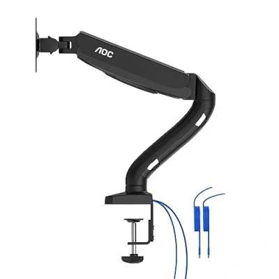 Image de AOC AS110DX Bras à gaz orientable pour 1 écran jusqu&#039;à 31.5 pouces (9 kg max) angle de rotation 360 ports USB intégrés