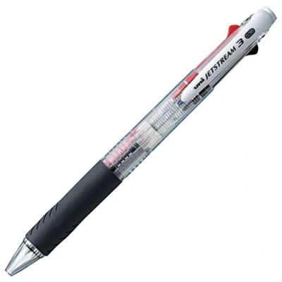 Image de Uni Jetstream Stylo à bille 3 couleurs noir, rouge, bleu encre 0,38 mm, transparent (SXE340038.T)