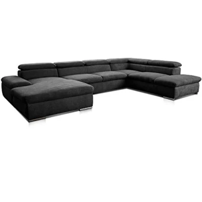Image de CAVADORE 5900984024885 Canapé d&#039;angle Alkatraz, Tissu (90% Polyester, 10% PA), Noir, mit Bett