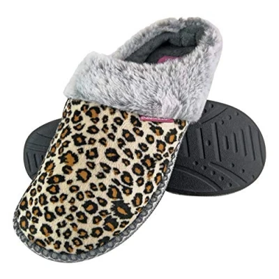 Image de Dunlop Femme Chaudes Peluche Doux Eponge Memory Foam Mule Chausson Pantoufles (37 EU, Leopard)