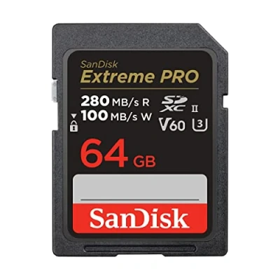 Image de SanDisk 64 Go Extreme Pro, Carte SDXC jusqu&#039;à 280 Mo/s UHS II Class 10 U3 V60