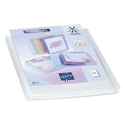 Image de Viquel Protège documents personnalisable Reliure Format A4 Porte Vues 120 (60 pochettes) Propysoft Pochettes transparentes et lisses Incolore translucide