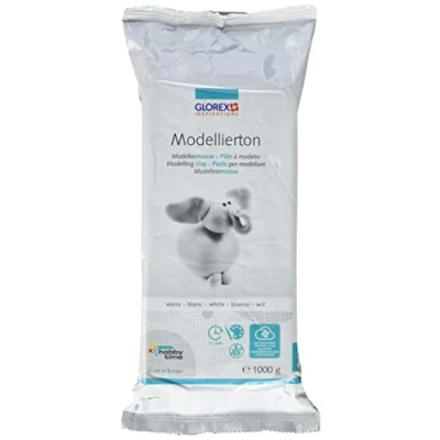 Image de Glorex 61780712 Argile à Modeler 1000 g Ton, Blanc, 14,5 x 6,5 3 cm