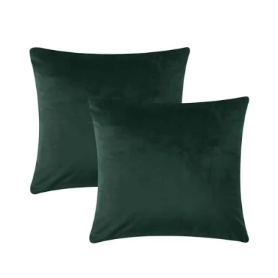Image de AMEHA Lot de 2 Housses Coussin carrées en Velours écrasé pour canapé, Chambre à Coucher avec Fermeture éclair Invisible Vert foncé 45 x cm