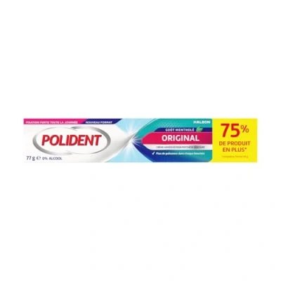 Image de Polident Original, Crème Fixative Extra Forte, Pour Prothèses Dentaires Partielles ou Complètes, 77g