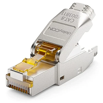 Image de deleyCON 1x CAT 8 Prise Réseau RJ45 Sans Outil 40 Gbit/s Blindée pour Câbles d&#039;Installation Rigides de Câble Brut Connecteur Ethernet LAN DSL Brassage