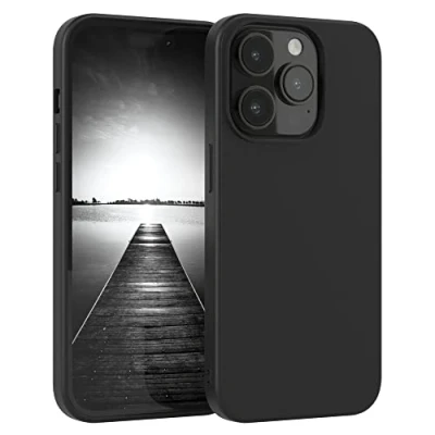 Image de EAZY CASE Coque de protection en silicone pour iPhone 14 Pro, noir, résistante aux chocs, avec l&#039;appareil photo, fine TPU, antichoc, noir mat