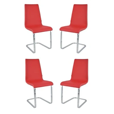 Image de t m c s Tommychairs Set 4 Chaises Cantilever Berlin avec Pieds en Acier chromé à Haute résistance et Assise Bois Multicouche, rembourrée revêtue Cuir Artificial Rouge