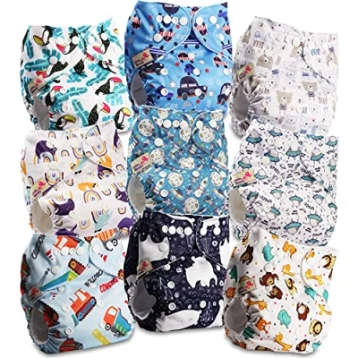 Image de Littles &amp; Bloomz Lot de 9 Bébé Couches Réutilisables en Tissu Couche Lavable à Poche avec Bouton Pression, FLP2 0908