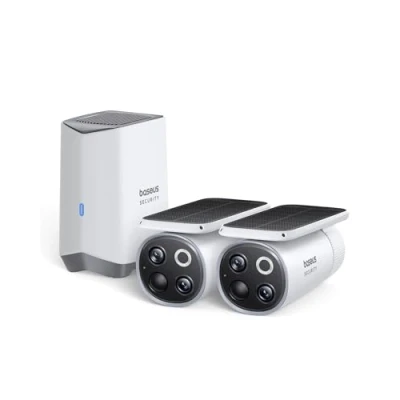 Image de Baseus Security S1 Pro Double Caméra Surveillance WiFi Extérieur sans Fil Solaire, 3K avec Panneau Solaire Intégré, Vision Nocturne Couleur, Stockage Local, Detection Humaine, 2 Cam Kit