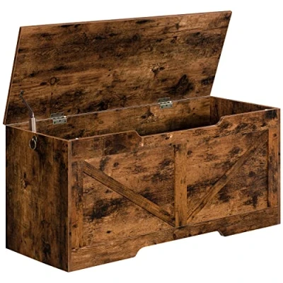 Image de HOOBRO Coffre de Rangement, Banc Rangement avec Couvercle en Bois, Solide, Stable, charnières sécurité, Large Dessus, Armoire à Jouets, Chaussures, Marron Rustique EBF771CW01
