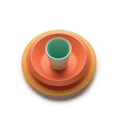 Image de Alessi Giro Kids Collection UNS05S1 Set de Table pour Enfants, Léger et Coloré, Mélamine, Jaune Orange Vert