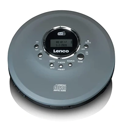 Image de Lenco CD 400 Lecteur Portable Discman Radio Dab+ CD, R/RW, MP3 Mémoire des Stations Fonction Livre Audio Antichoc Batterie intégrée 1000 mAh Gris