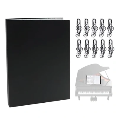 Image de Chemises pour Partitions, Dossier de Partition Musique Format A4 avec 40 Pochettes, Classeur Fichiers Musicaux Noir Trieur Document 10 Trombones Guitare Violon Piano Musiciens