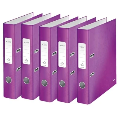 Image de Leitz Wow Series 10064062 Lot de 5 classeurs qualité à 180 en carton gris laminé Violet Format A4 Dos 5,2 cm