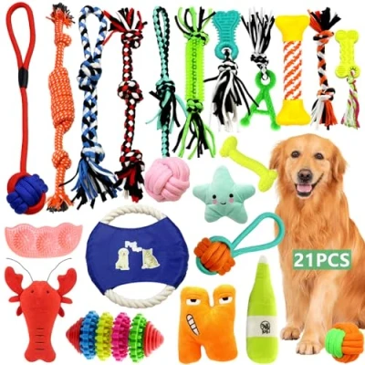 Image de YUTUY Jouet pour Chien,21 Pièces Chiens,Jouet à Mâcher Corde Interactif Chien Balle,Molaires Jeux Pet Rope Chew Toy Chiot Petits/Moyens/Gros
