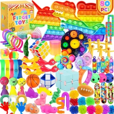 Image de Chennyfun Fidget Sensory Toy Set, 80PCS Jouet Anti Stress Kit, Infinity Cube Licorne Jouets Jouet, à Soulagement du pour Enfants avec de l&#039;anxiété,Autisme et TDAH
